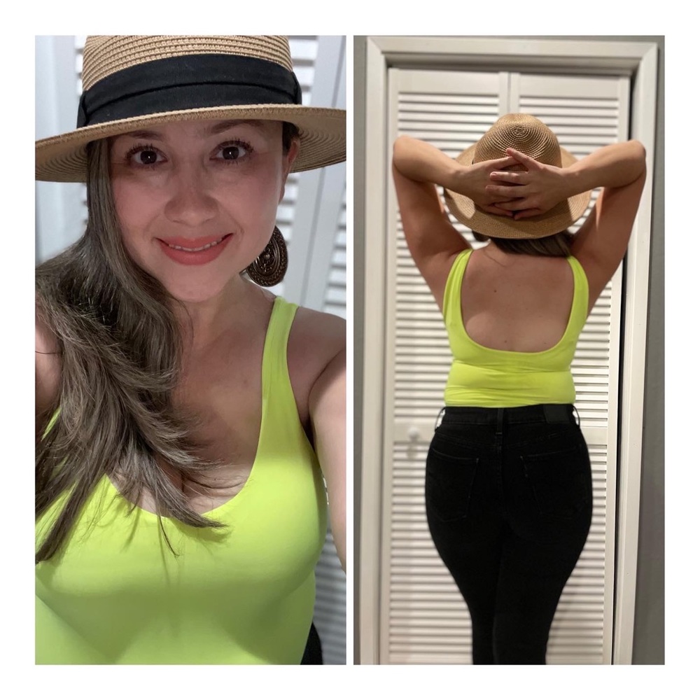 Sammie-Neon yellow double layered tank bodysuit .